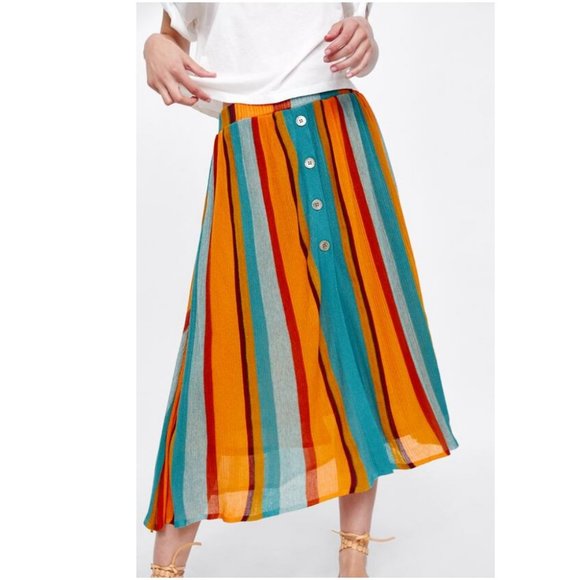 Zara Dresses & Skirts - NWT Zara Striped Midi Skirt With Buttons